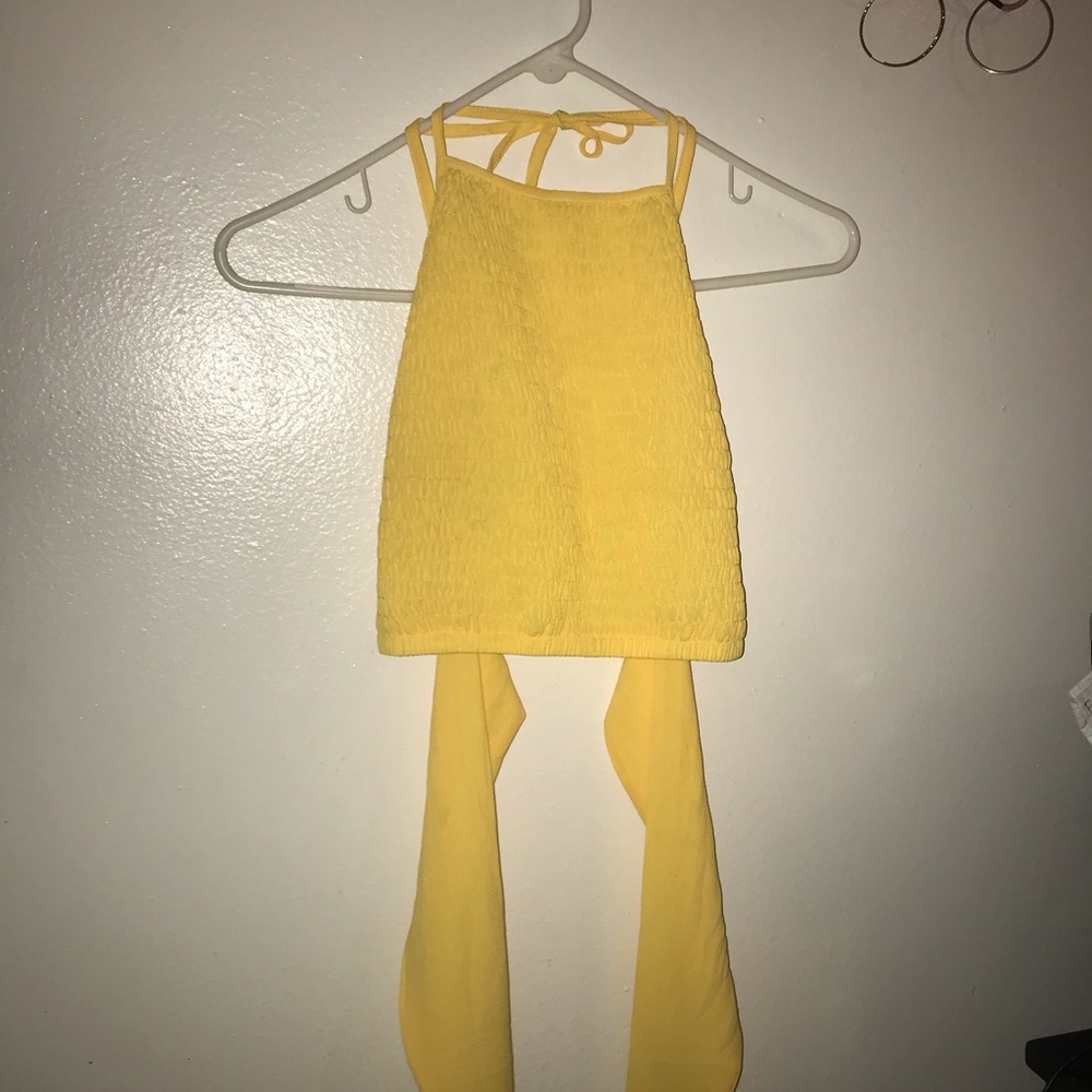 Yellow stretchy crop top with tie on neck & back